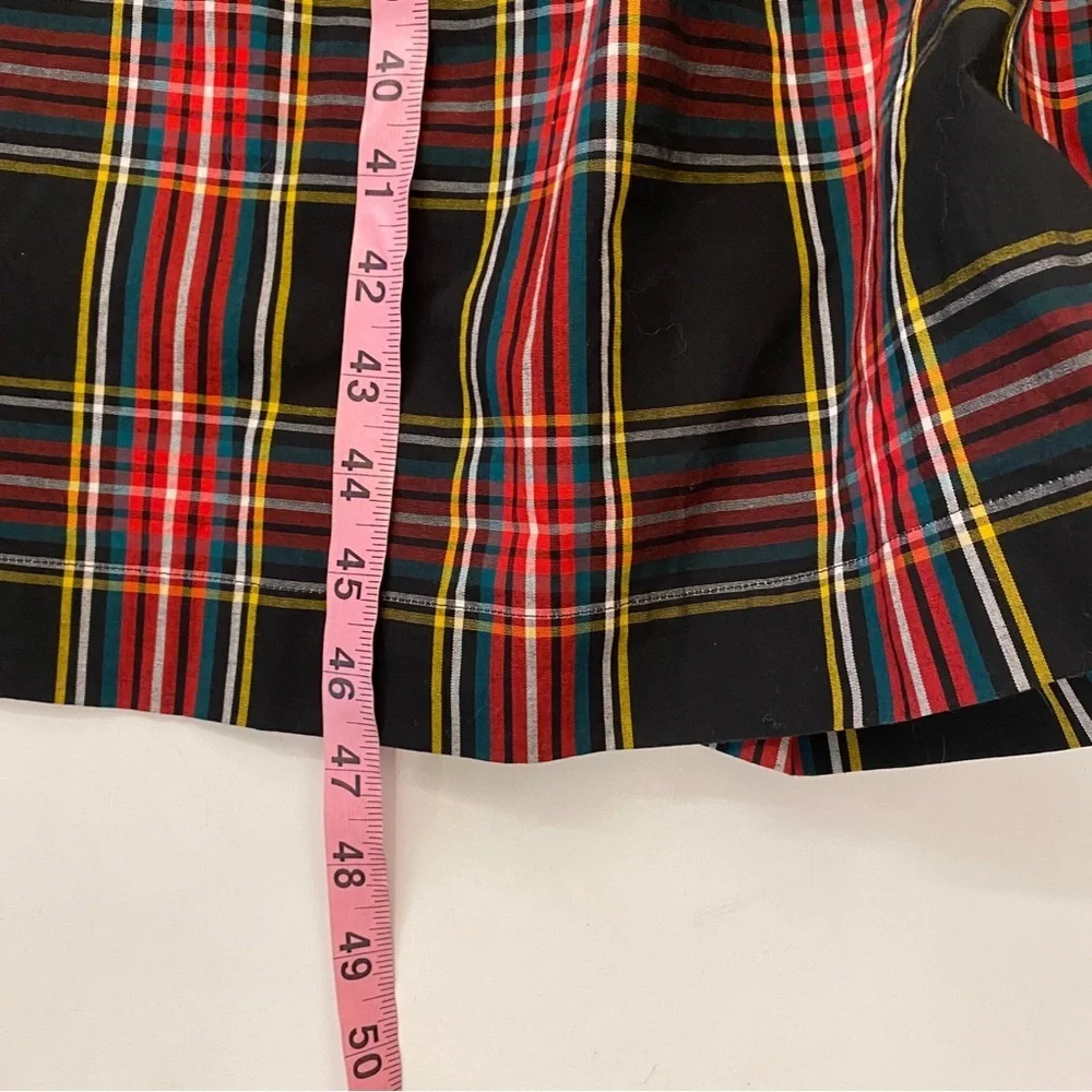 J.Crew || Stewart Tartan Puff-Sleeve Midi Dress With Jeweled Buttons Black 14‎